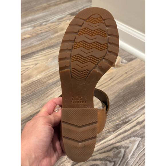 Sorel Nadia Sandal Camel Leather Block Heel - Picture 8 of 12